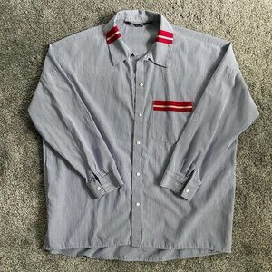 Zara Blue Striped Shirt with Red Details